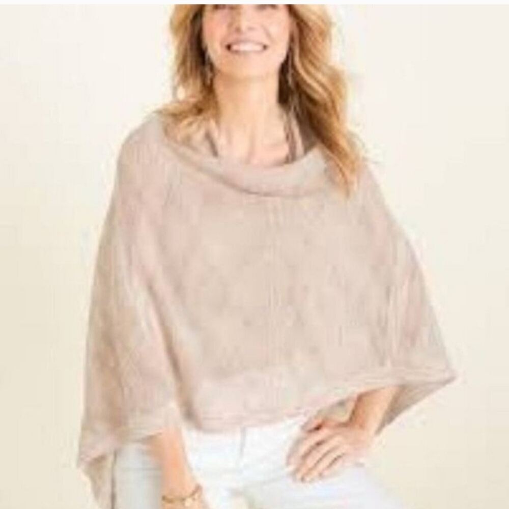Chicos tan knit convertible wrap poncho scarf l/xl